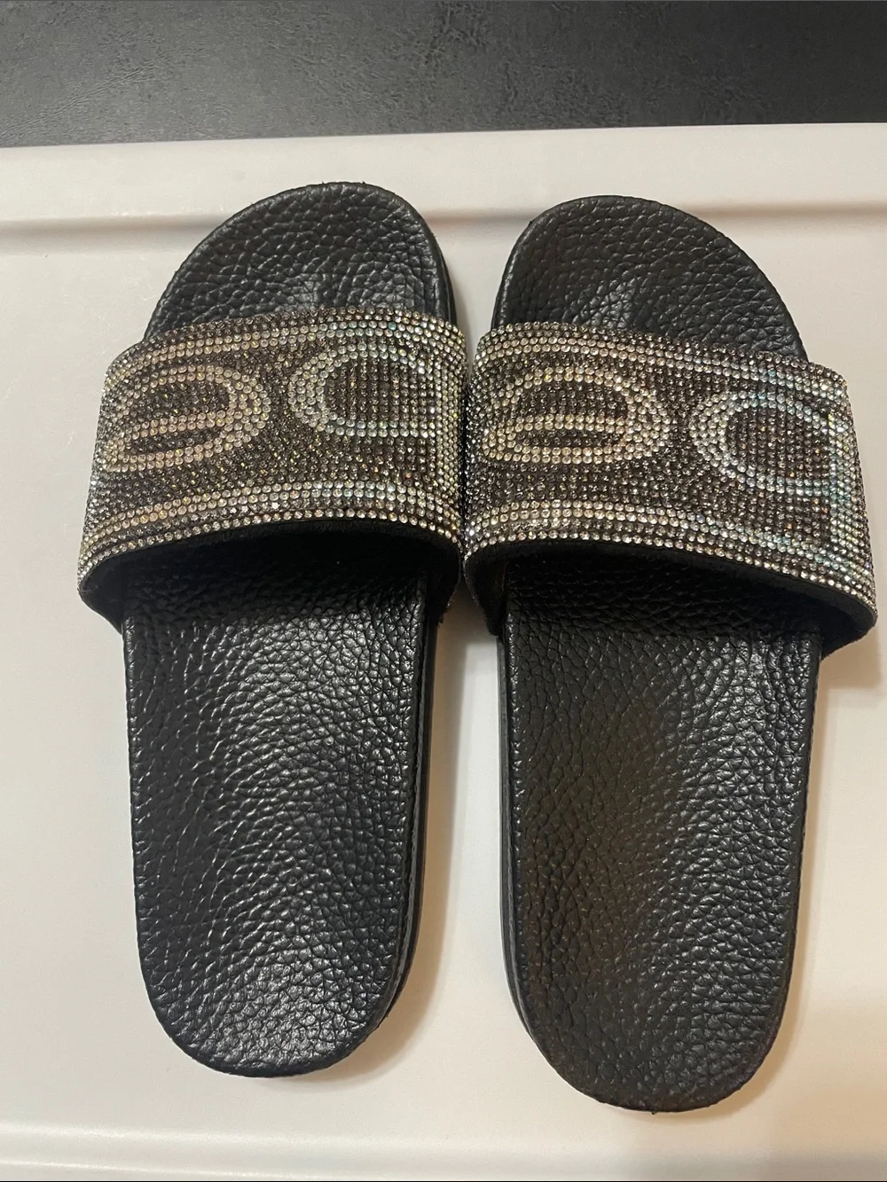 Bebe Black Slide Sandals w bling  Strap new no tags or box Sz. L 2/3 kids